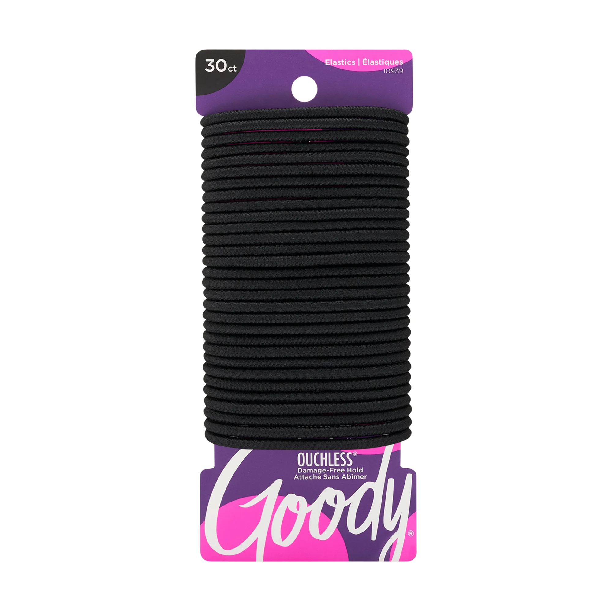 Goody Ouchless No-Metal Braided Hair Ties, Black, 30 Count - Strong Hold & All-Day Comfort